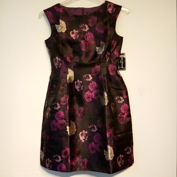 Jessica Howard Floral Jacquard Party Dress Purple/Black sz 6P Sleeveless NWT - Picture 1 of 10